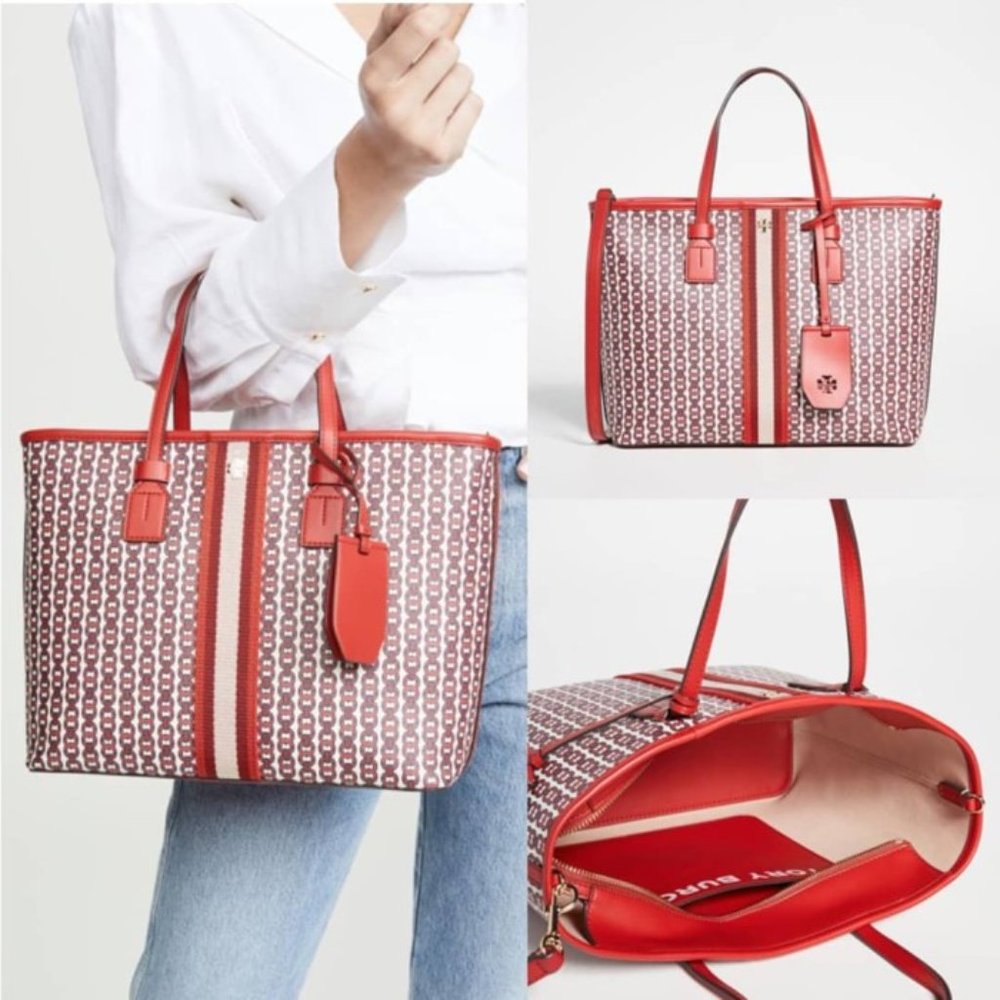 ❤️ NEW Tory Burch Gemini Link Canvas Tote in Liberty Red